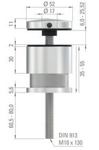 Glaspunkthalter Ø 52 mm, Klemmbereich 6.0 - 25.25 mm, verstellbarer Wandabstand 35 - 55 mm, V2A