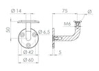 verschraubter Handlaufhalter ohne Kabeldurchführung, jedoch passend zu LED-Handlauf, V2A / V4A