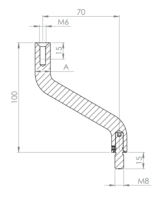 Bügel Edelstahl 2 x 30° gebogen, 360° drehbar,1 x Außengewinde, 1 x Innengewinde, V2A