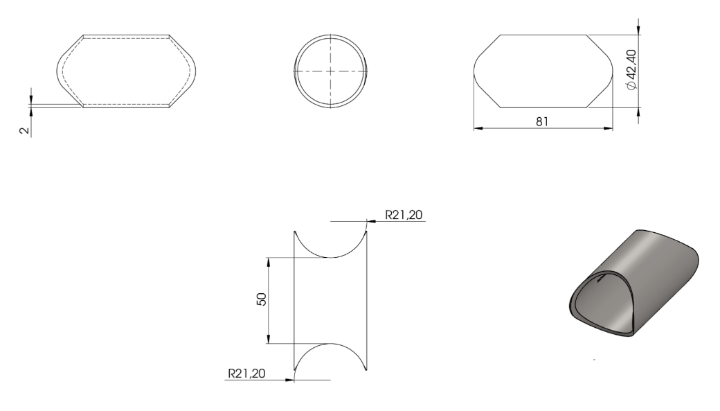Zeichnung Rohrverbindungsstück von Ø 42,4 auf Ø 42,4 mm