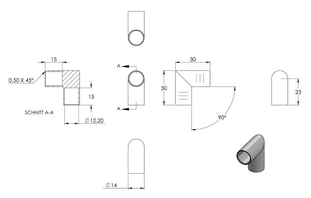 Zeichnung Stabverbinder für Rundstäbe mit Ø 12 mm