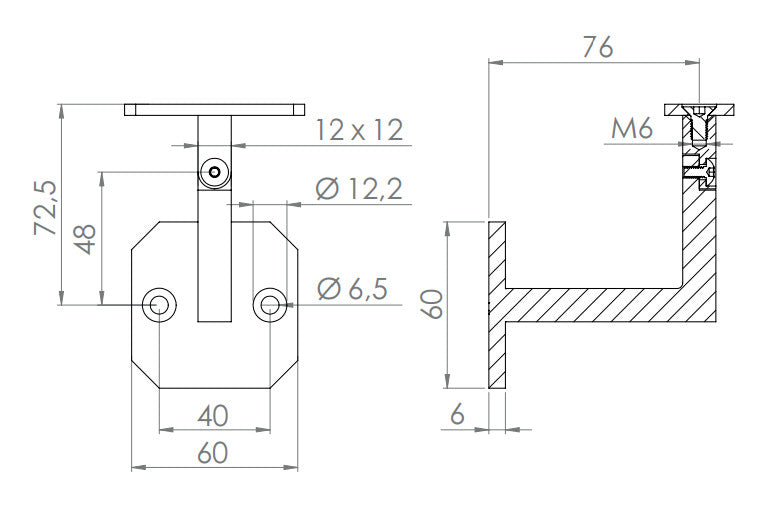 Handlaufhalter mit Gelenk und Anschlussplatte, zum Anschrauben des Handlaufs, V2A / V4A