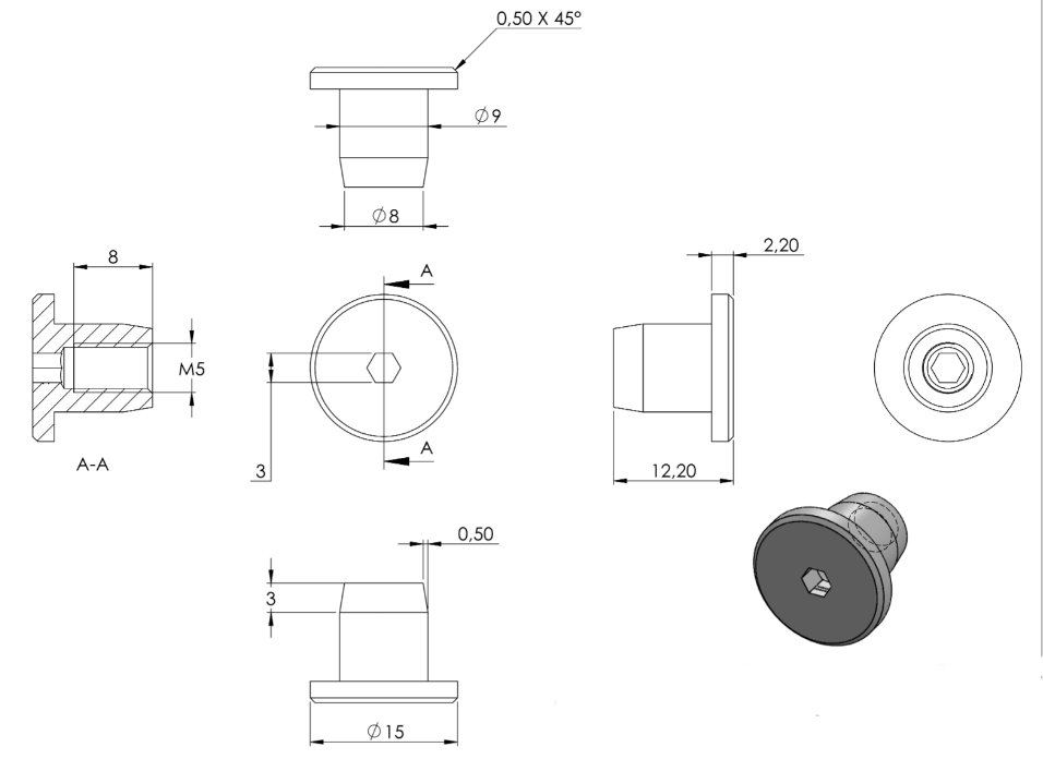 Zeichnung Flachkopf-Hülsenmutter M5 x 8 mm