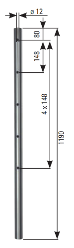 Edelstahlpfosten, mit 5 Durchgangsbohrungen (Mittelpfosten), V2A