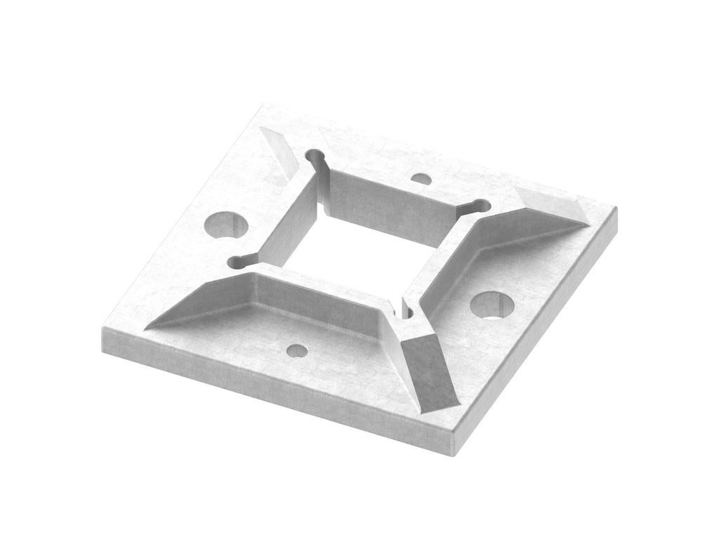 Edelstahl Wand- und Bodenanker, quadratisch, Mittelbohrung und 4 Bohrungen, V2A roh