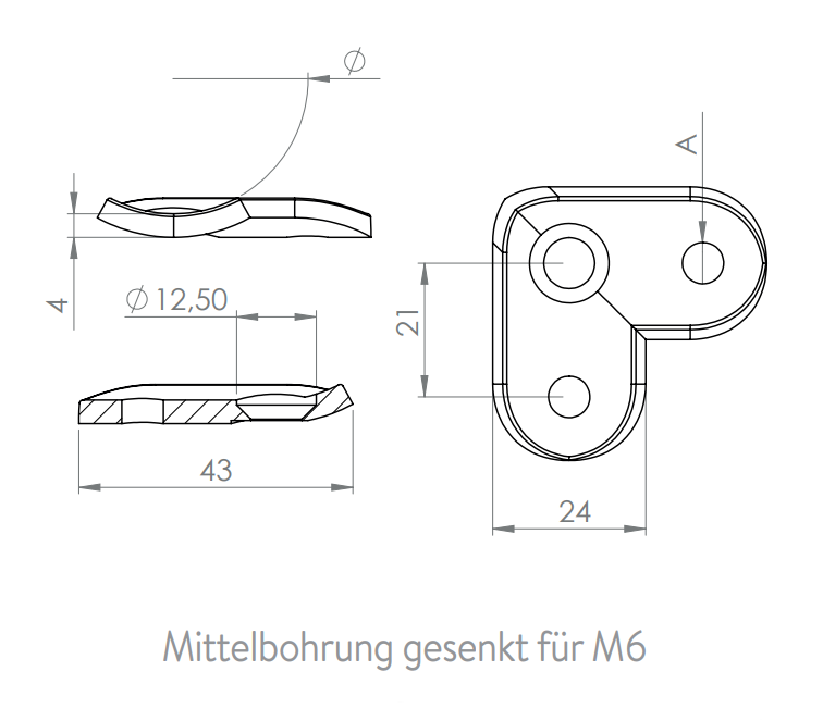 Handlaufanschlussplatte 90° zum Vernieten / zum Verschrauben, V2A