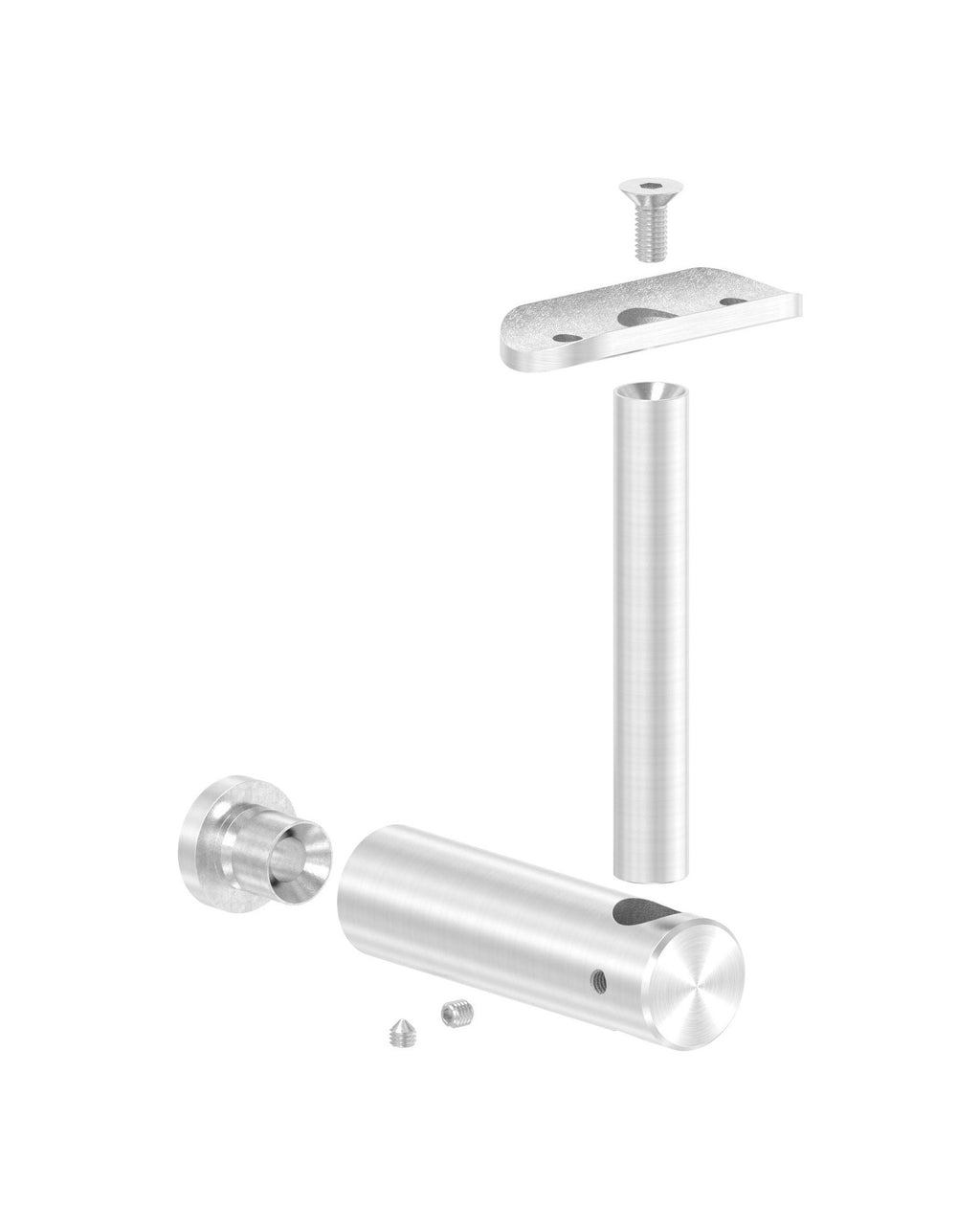 höhenverstellbarer Handlaufhalter mit Halteplatte, zum Anschrauben des Handlaufs, V2A