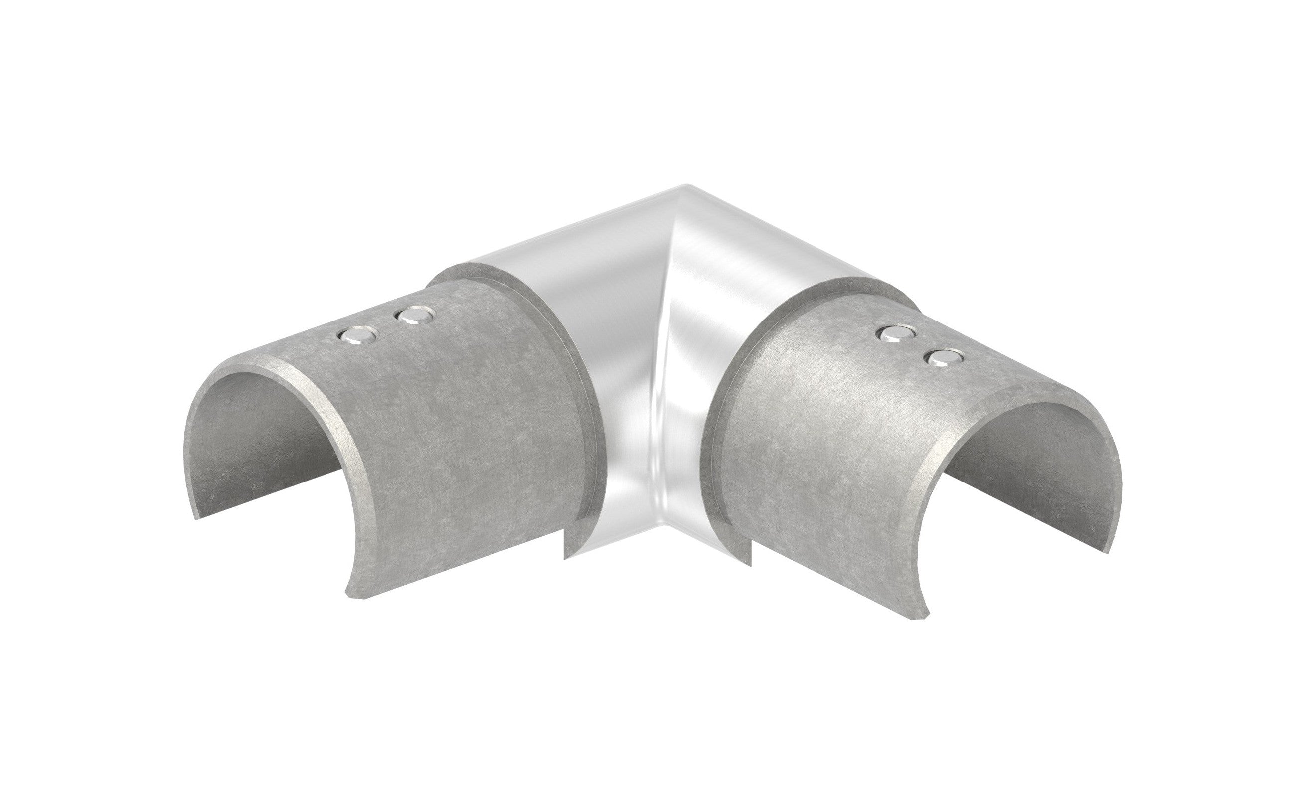 Eckbogen horizontal / Verlaufsecke 90° für Rund-Nutrohr, V2A / V4A