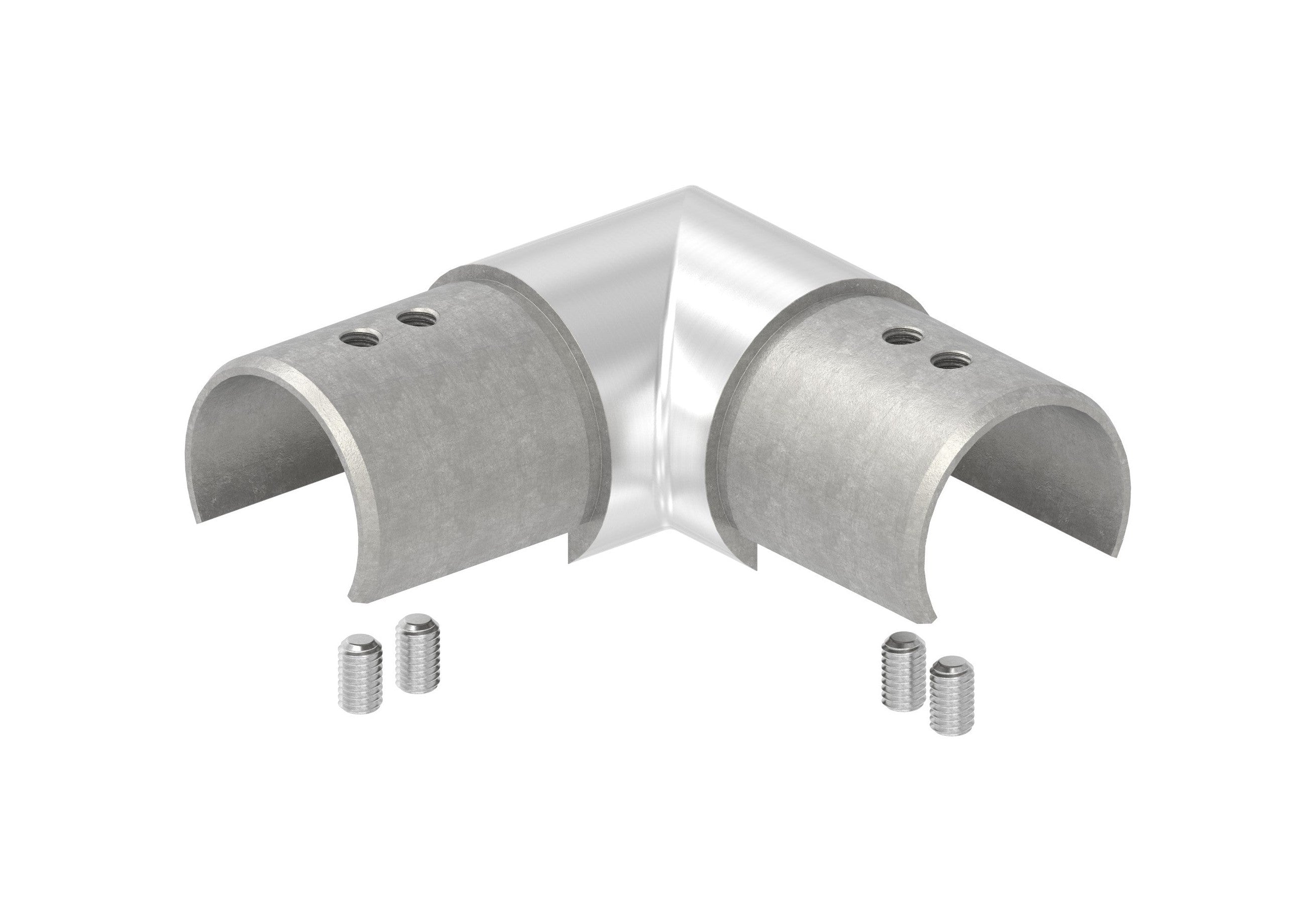 Eckbogen horizontal / Verlaufsecke 90° für Rund-Nutrohr, V2A / V4A