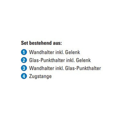 Glasvordach-Spannsystem mit Zugstange (1 Achse), zur Wandmontage