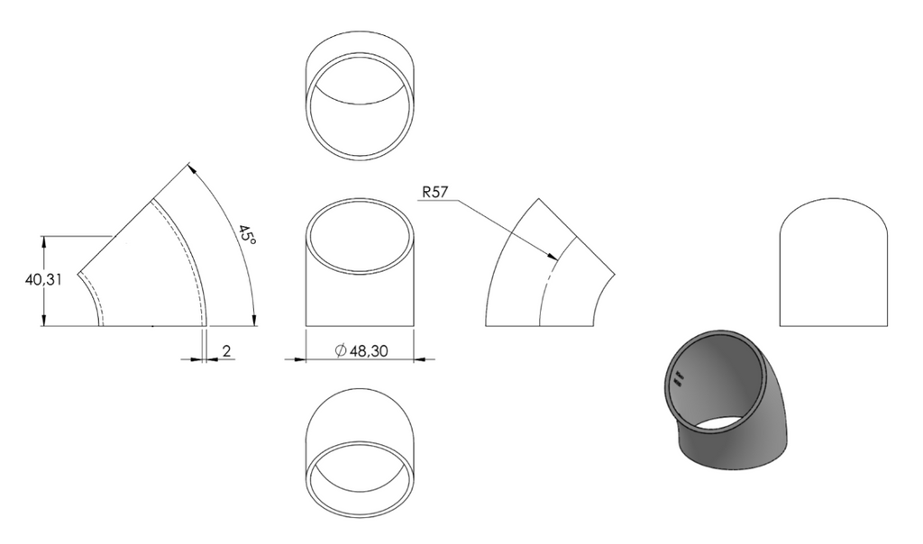 Zeichnung Schweißbogen Ø 48,3 mm