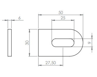 Edelstahl Anschweißlasche 50 x 30 x 6 mm, ungeschliffen, mit Langloch, V2A