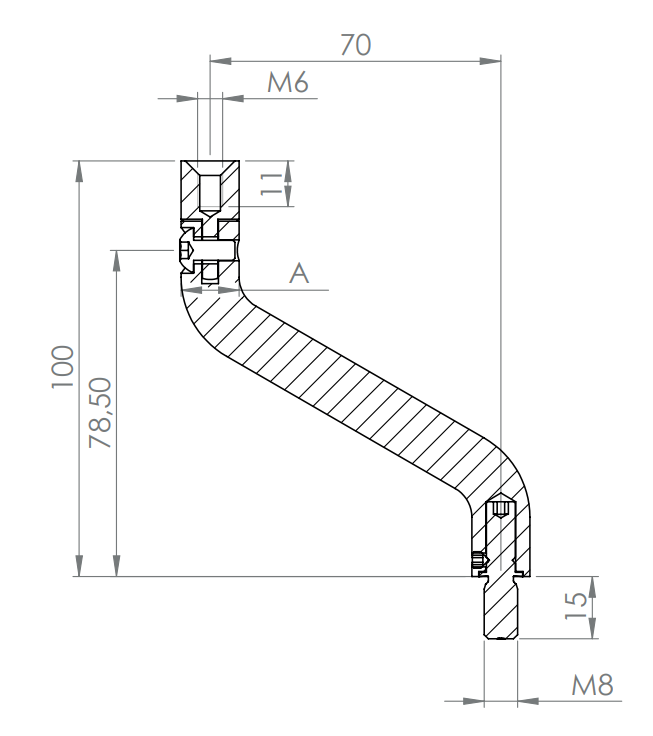 Gelenkbügel Edelstahl 2 x 30° gebogen, 360° drehbar,1 x Außengewinde, 1 x Innengewinde, V2A