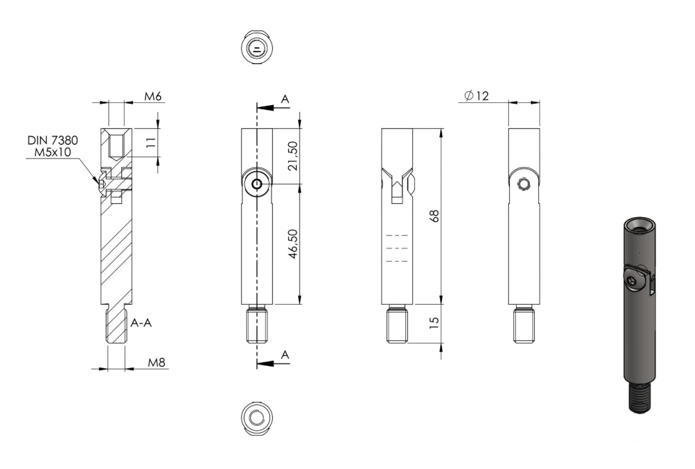 Zeichnung Gelenkstift Ø 12 mm, Länge 68 mm