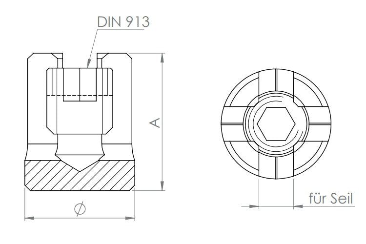 Kreuzklemme für Seil, V4A