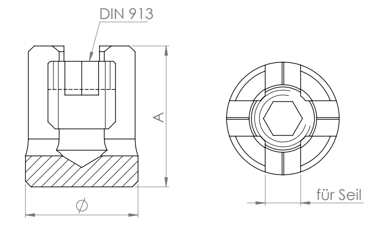 Kreuzklemme für Seil, V4A
