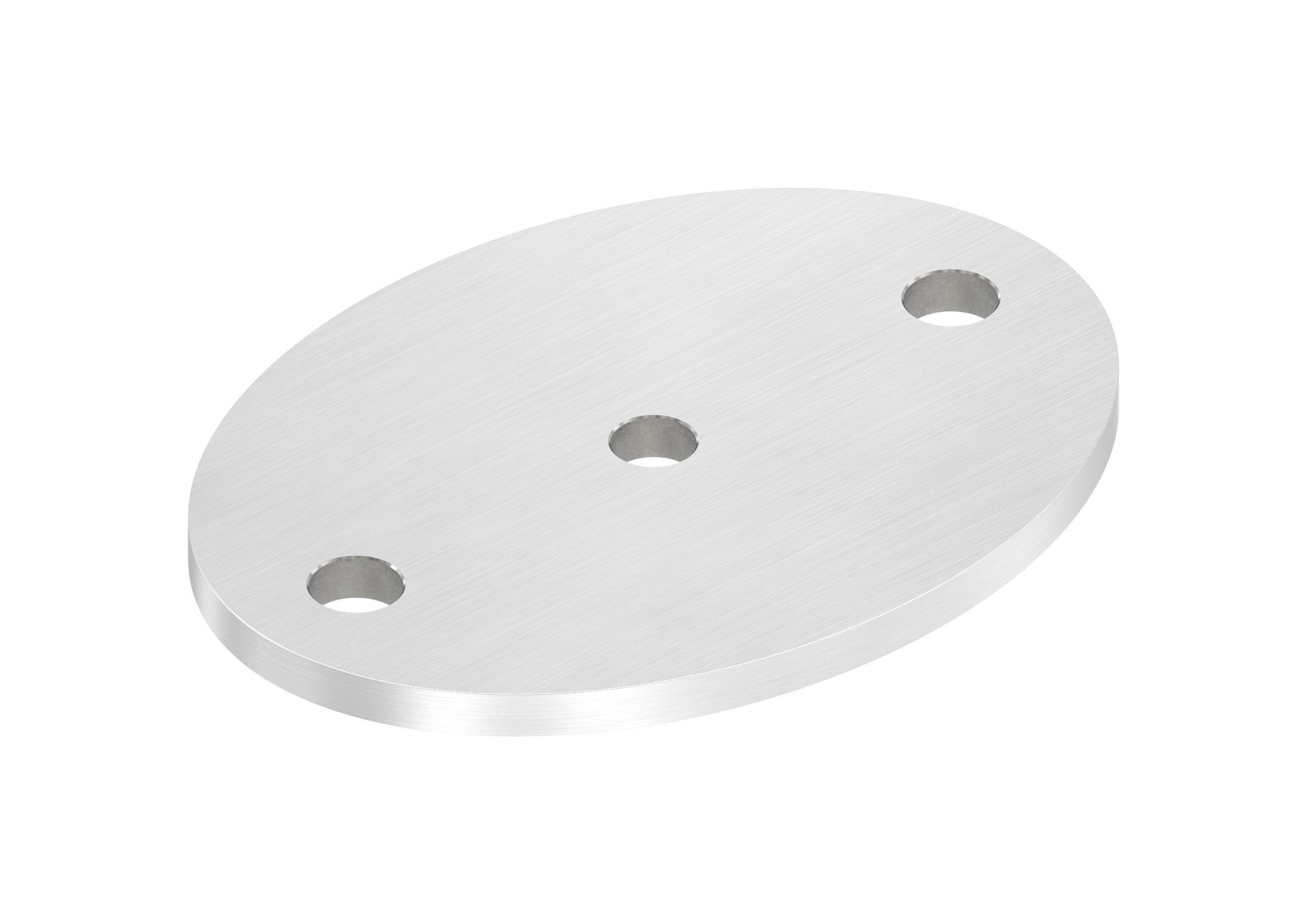 Edelstahl Ankerplatte oval mit Mittelbohrung und 2 Bohrungen, ohne Fase, Längsschliff, V2A