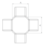 Edelstahl Kreuzstück Verbinder für Quadratrohre, 4 gleiche Abgänge, zum Einstecken ins Rohr, V4A