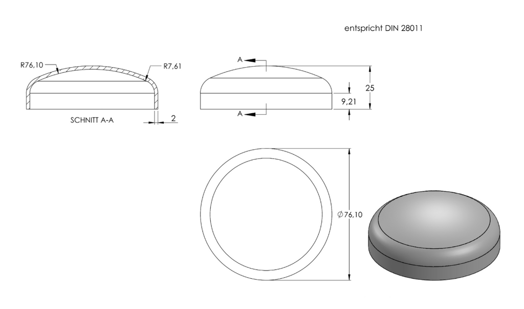Zeichnung Klöpperboden für Rohr Ø 76,1 mm	