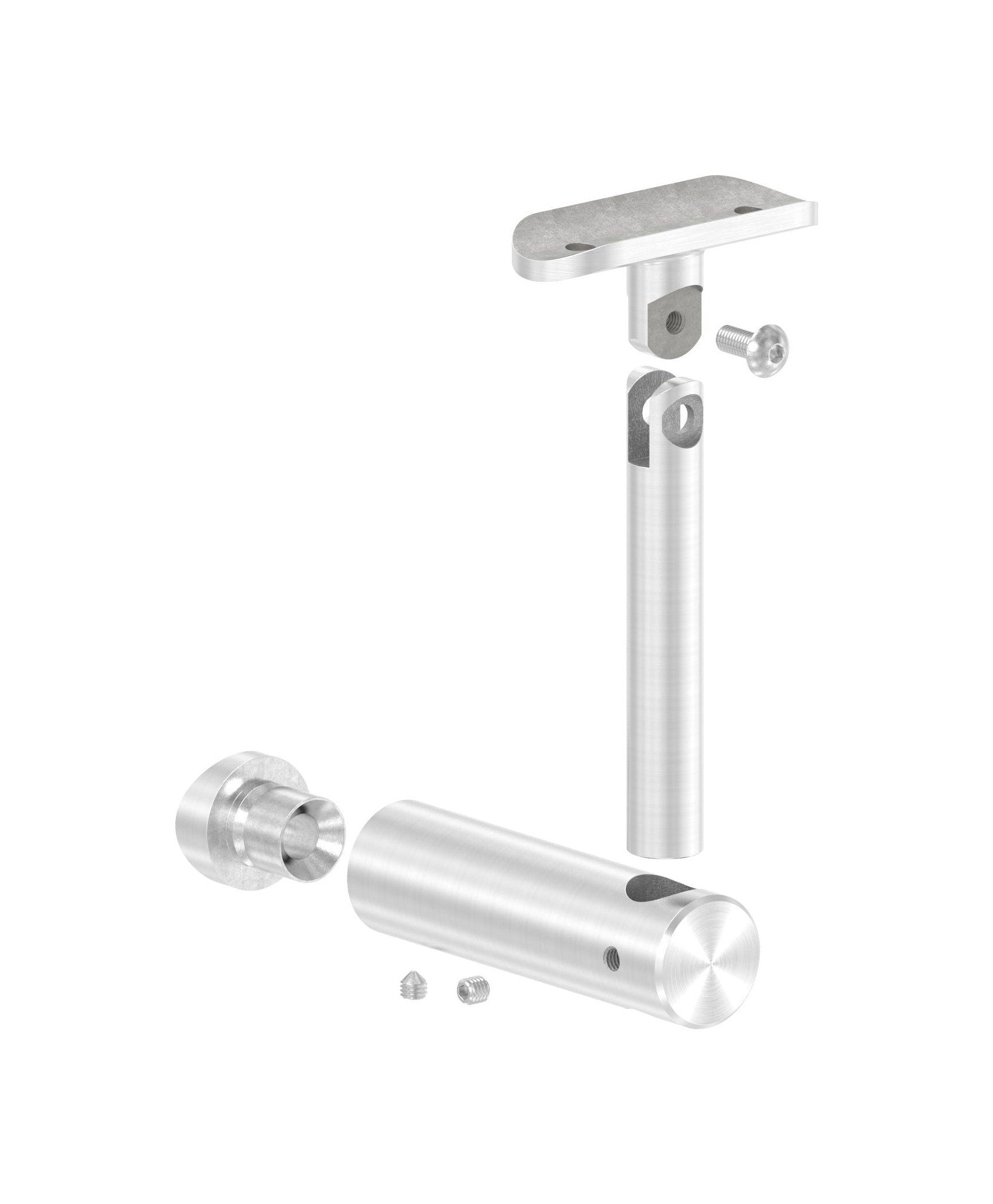 höhenverstellbarer Handlaufhalter mit Gelenk und Halteplatte, zum  Anschrauben des Handlaufs, V2A