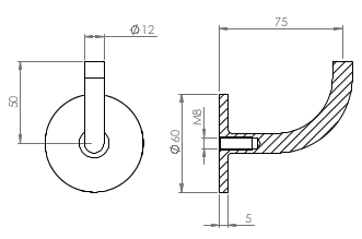 verschweißter Handlaufhalter mit Innengewinde M8, zum Anschweißen des Handlaufs, V2A / V4A