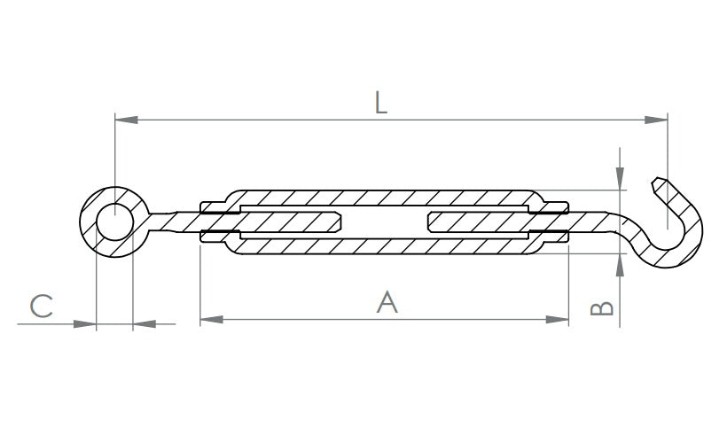 Spannschloss mit Öse und Haken mit Links-/Rechtsgewinde, V4A