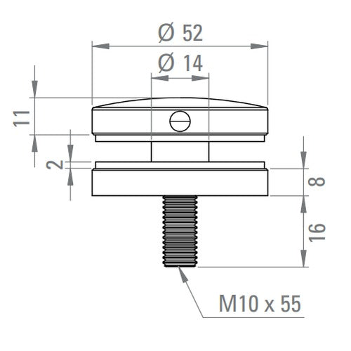 Glaspunkthalter Ø 52 mm, zu Vordachsystem Edelstahl