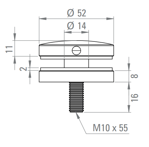 Glaspunkthalter Ø 52 mm, zu Vordachsystem Edelstahl