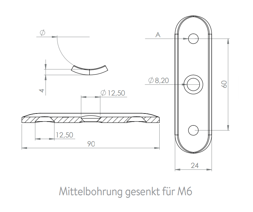 Handlaufanschlussplatte für Rohr Ø 42,4 mm, zum Verschrauben, V2A