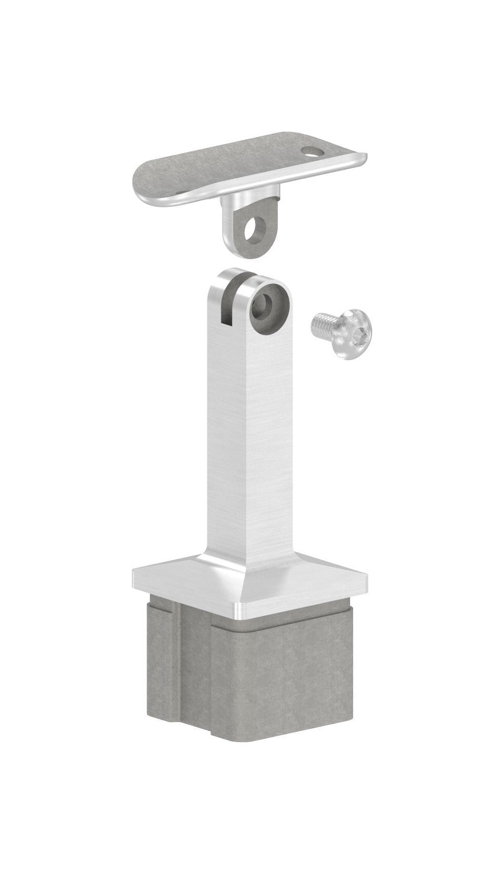 Handlaufstütze aus einem Stück, für Quadratrohr, mit Gelenk und Handlaufanschlussplatte, V2A