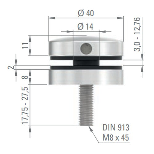 Glaspunkthalter Ø 40 mm selbst zusammenstellen, Oberteil inklusive Gummis, V2A