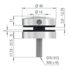 Glaspunkthalter Ø 40 mm selbst zusammenstellen, Unterteil mit Durchgangsbohrung, V2A