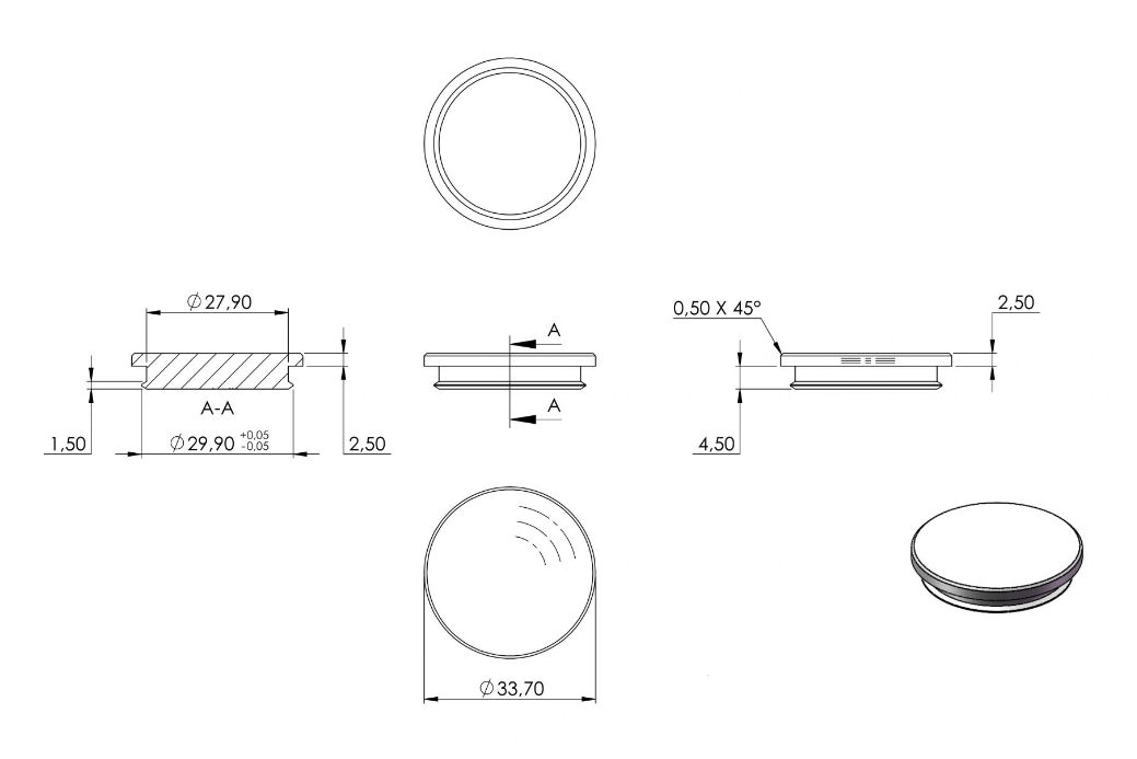 Zeichnung Rohrabschlussstopfen für Rohr Ø 33,7 x 2,0 mm
