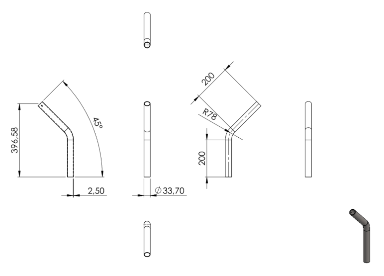 Zeichnung Rohrbogen Ø 33,7 mm