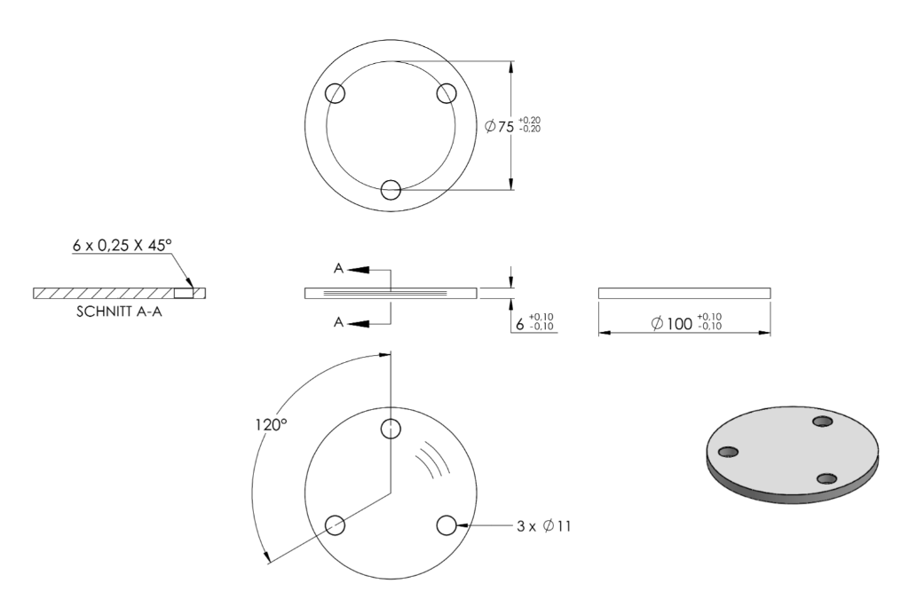 Zeichnung Ankerplatte Ø 100 x 6 mm, Bohrung 11 mm