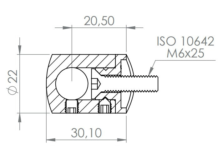 Querstabhalter Ø 22 mm, mit Durchgangsbohrung, V2A / V4A