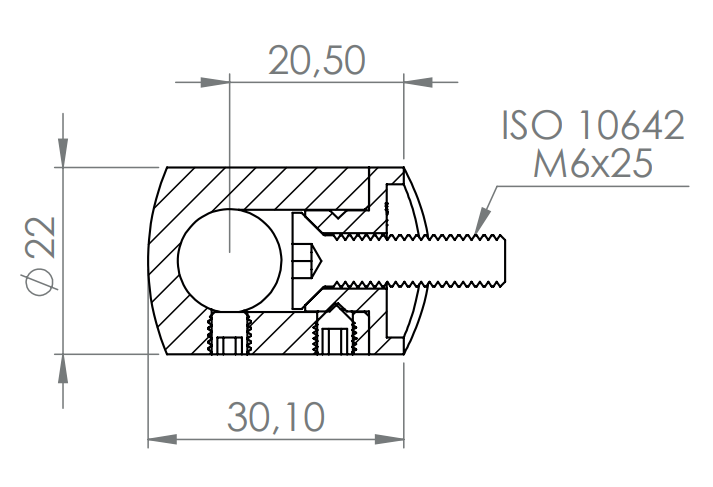 Querstabhalter Ø 22 mm, mit Durchgangsbohrung, V2A / V4A