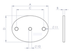 Edelstahl Ankerplatte oval mit Mittelbohrung und 2 Bohrungen, ohne Fase, Längsschliff, V2A