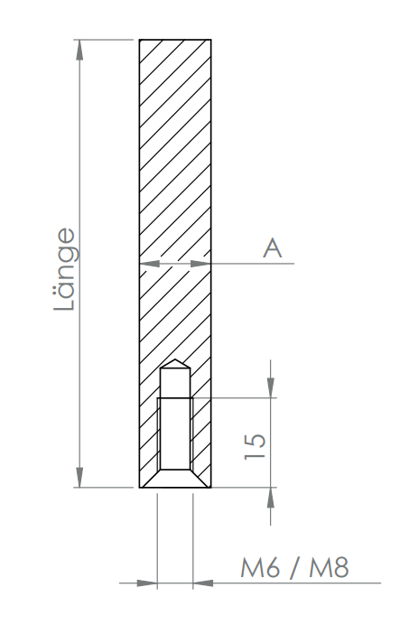 Stift Edelstahl, 1 x Innengewinde, 1 x flach zum Anschweißen, V2A