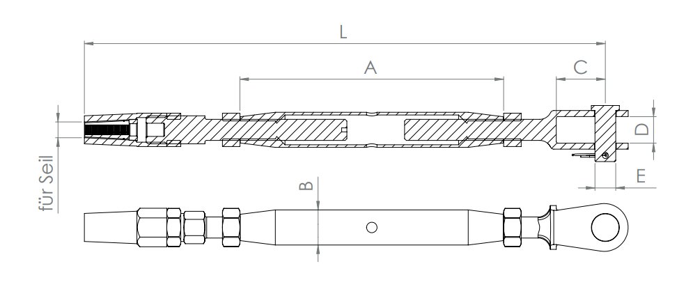 Wantenspanner Gabel / Seilhalter, mit Gewinde, V4A