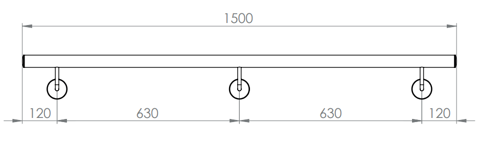 Handlauf montagefertig, Länge 1,5 m, mit 3 Handlaufhaltern und Endkappen, V2A