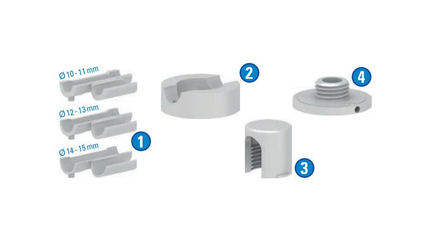 inklusive Adapterstücke für verschiedene Stabdurchmesser