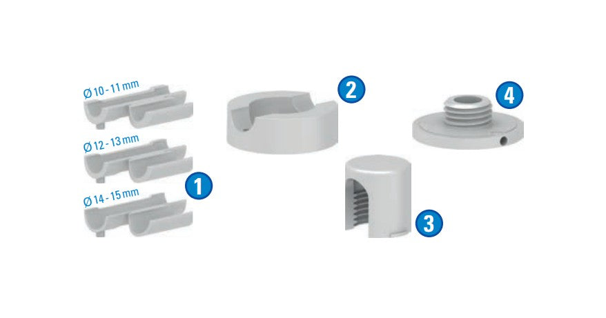 inklusive Adapterstücke für verschiedene Stabdurchmesser