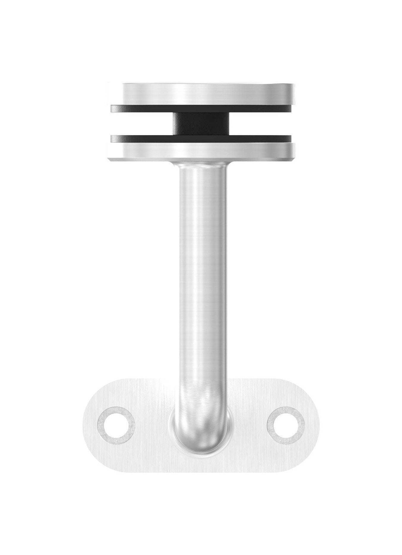 verschweißter Handlaufhalter für Glas, mit Halteplatte, zum Anschrauben des Handlaufs, V4A