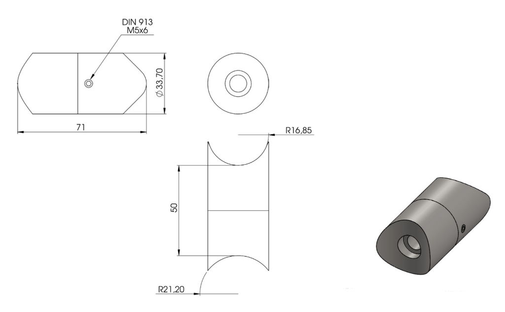 Zeichnung Rohrverbindungsstück für Rohr Ø 33,7 mm und Ø 42,4 mm