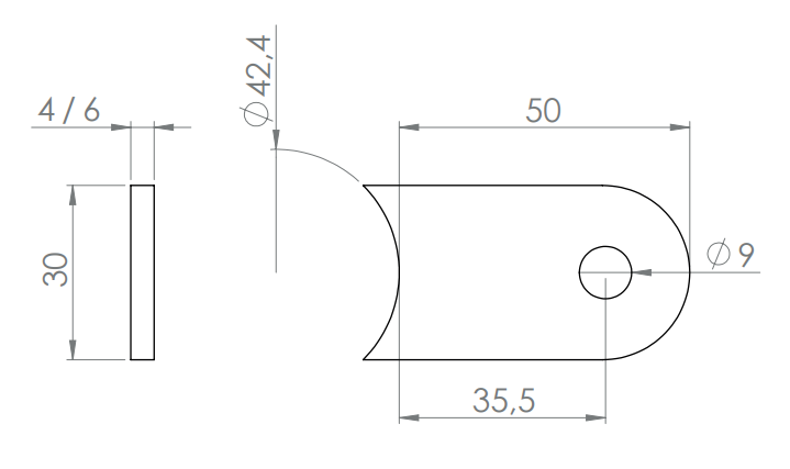 Edelstahl Anschweißlasche 50 x 30 x 4 / 6 mm, geschliffen, mit Rundloch, V2A