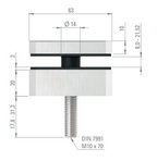 Glaspunkthalter 63 x 78 mm, Klemmbereich 8.0 x 21.52 mm,V2A