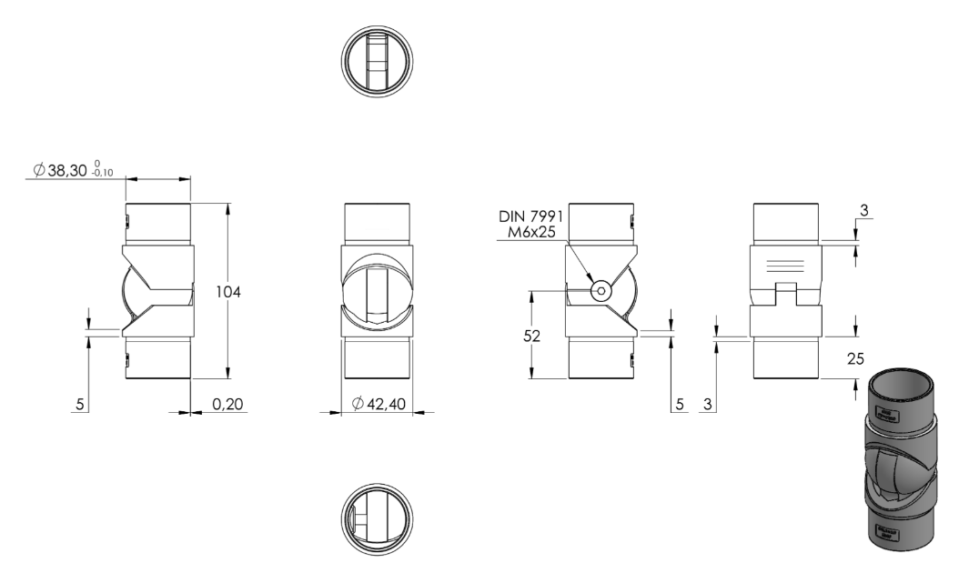 Zeichnung Gelenkstück für Rohr Ø 42,4 x 2,0 mm