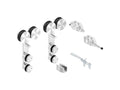 Glasschiebetürsystem, Set mit 2 Doppelrollwagen, Stopper, Bodenführung und Gabelschlüssel, V2A