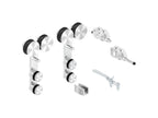 Glasschiebetürsystem, Set mit 2 Doppelrollwagen, Stopper, Bodenführung und Gabelschlüssel, V2A